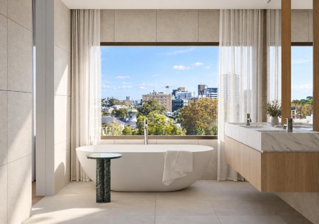 Henri House Darlinghurst — living room with Harbour Bridge views