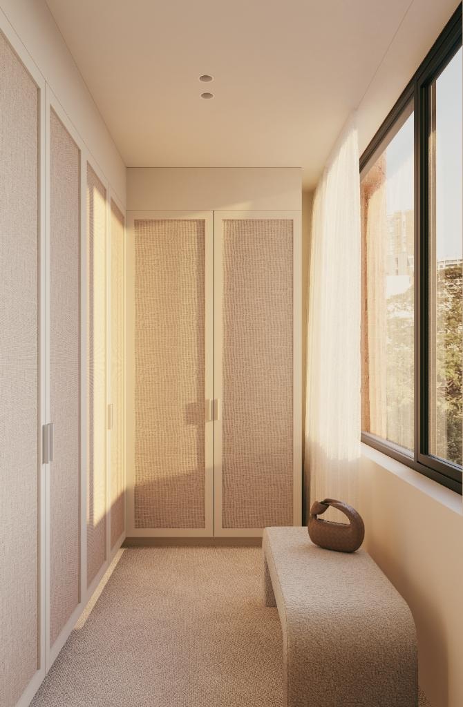 Norwich Crows Nest — walk-in robe with rattan doors and natural light